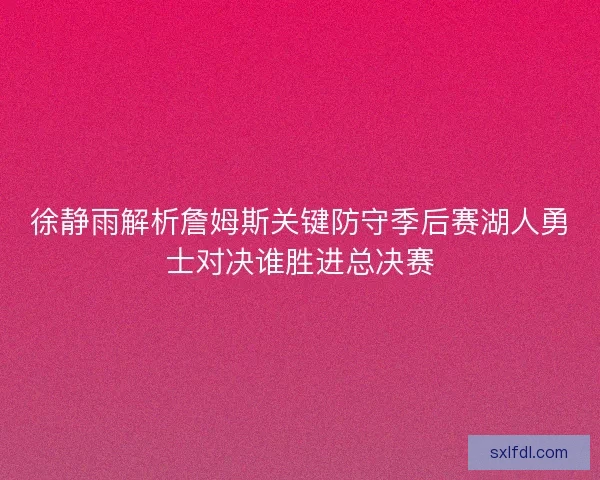 徐静雨解析詹姆斯关键防守季后赛湖人勇士对决谁胜进总决赛 徐静雨解析詹姆斯关键防守季后赛湖人勇士对决谁胜进总决赛