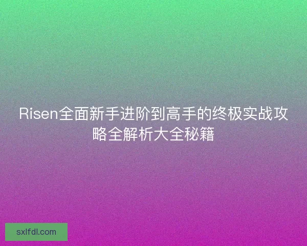 Risen全面新手进阶到高手的终极实战攻略全解析大全秘籍